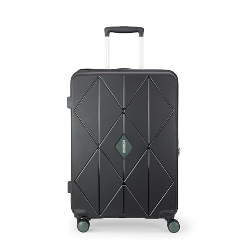 Image of American Tourister Qubiz | Check-in Trolley Bag (68 cm) | 360 8 Wheel Travel Luggage | Hard Case Polypropylene Suitcase | Recessed Combination Lock | Black /Dark Olive