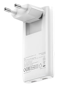 Verbatim Fold 'n' Go GaN Charger 65W, 2 poorten USB-C oplader, opvouwbaar, PD3.0, compact, snellader als meervoudige stekker voor Apple MacBook, notebook, iPad, iPhone 15 - iPhone 17, Samsung, wit