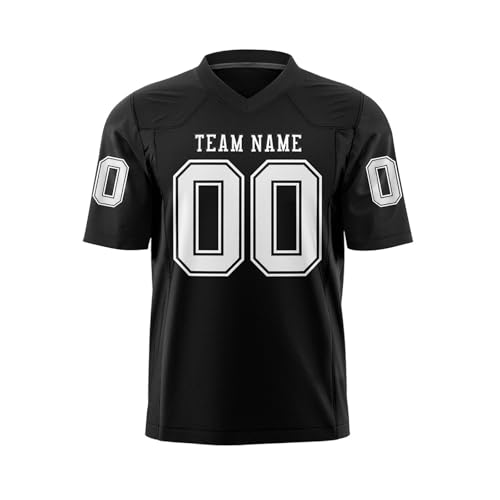 Camiseta de fútbol personalizable con el nombre del equipo, uniforme de rugby, camiseta de fútbol para hombres, jóvenes, mujeres, niños, hombres, camiseta de fútbol americano, 1-negro, S
