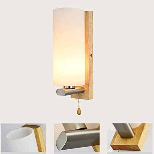 Luz de pared de diseño nórdico con aplique de madera y vidrio redondo para decoración 4