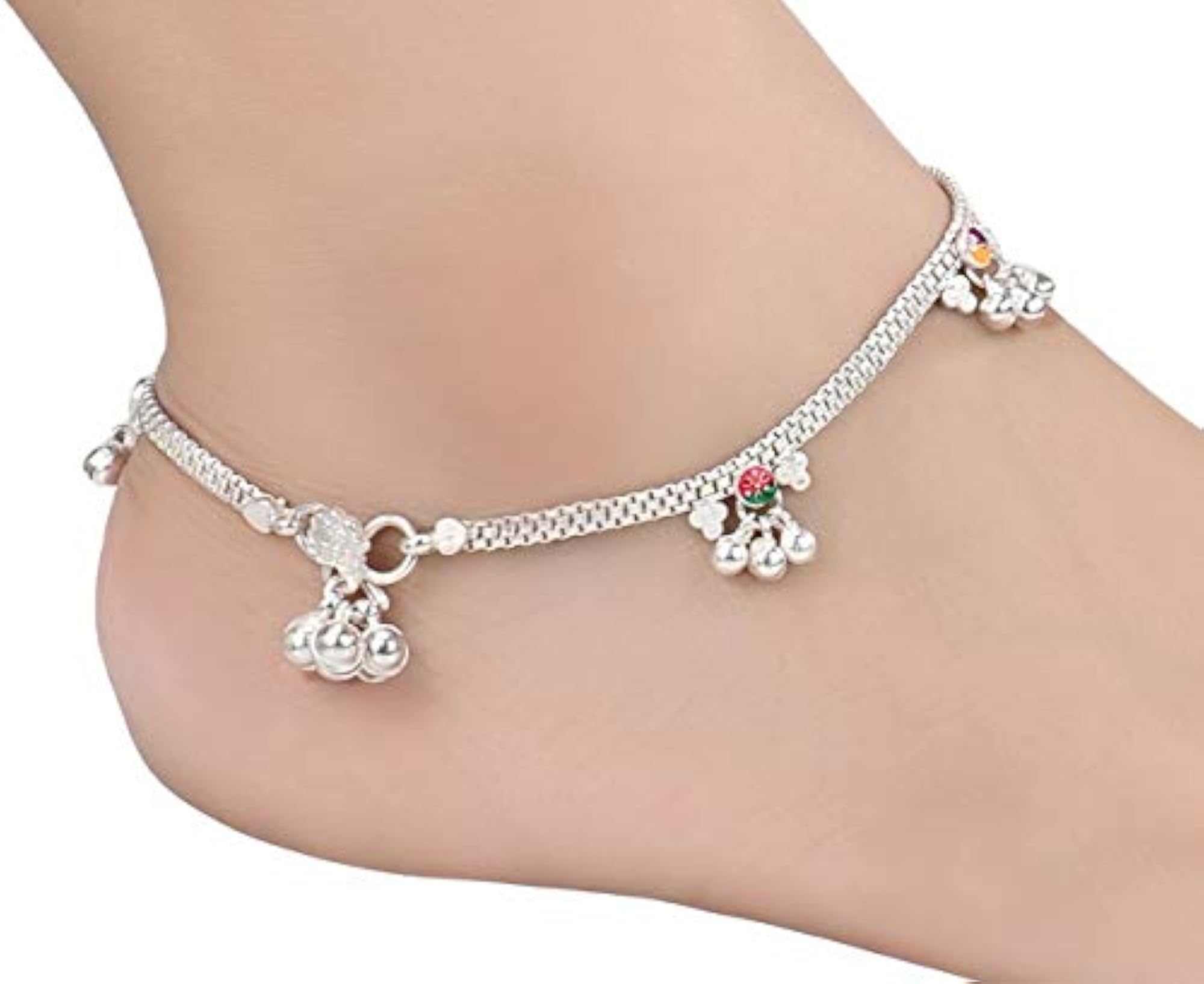 Pack of 2 Pair Indian Traditional Ethnic White Metal Anklet