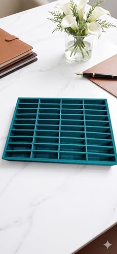 Image of Luxury Velvet Jewelry Organizer Tray for Watch Sunglasses Bangles Earrings Rings Chains Necklace & Others Storage Display Tray (Green, 40 Grid)