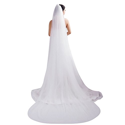 HKSCKJ Voile de Mariée à 2 Couches Longue Queue Cathédrale en Tulle Souple - Blanc Avec Peigne pour Photographie, Mariage, Bal, Fête - Longueur 3M