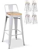 Kosmi - Lot de 4 tabourets industriels Coloris Blanc Mat et Assise en Bois Clair Hauteur 66cm