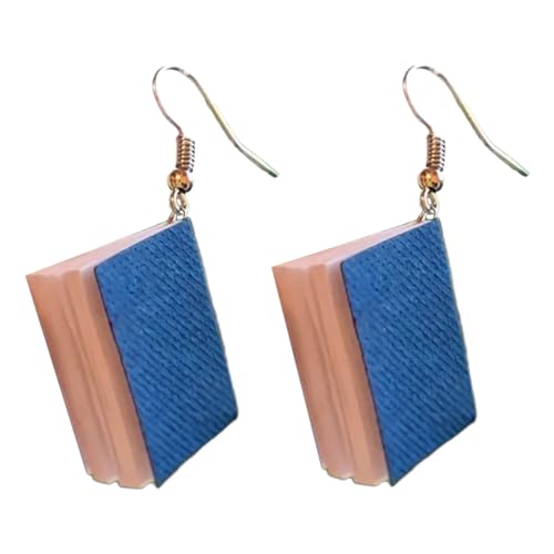 Funny Stackable Paper Book Drop Dangle Earrings for Women Gold-Toned Stack of Books Reading Dangling Fish Hook Earrings 3D Classic Librarian Graduation Teacher Student Back to School Jewelry