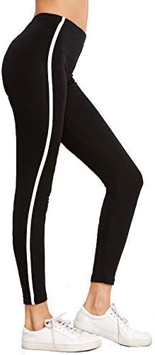 FITG18Gym Wear Leggings Ankle Length Workout Trousers | Stretchable Striped High Waist Sports Fitness Yoga Track Pants for Girls & Women (Free Size) (Black) (Pink)