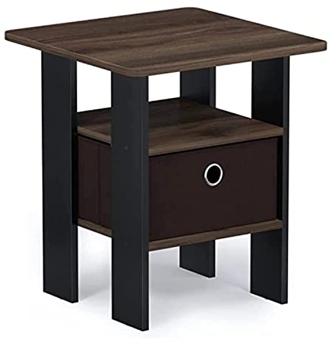 Furinno Andrey End Table / Side Table / Night Stand / Bedside Table With Bin Drawer, Columbia Walnut/Dark Brown,1-Pack, Center Bin #TOP7