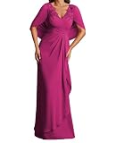 BRIGOW Vestido con mangas de capa para madre de la novia, con apliques de encaje, de gasa, plisados, para fiesta de cóctel, fucsia, 50