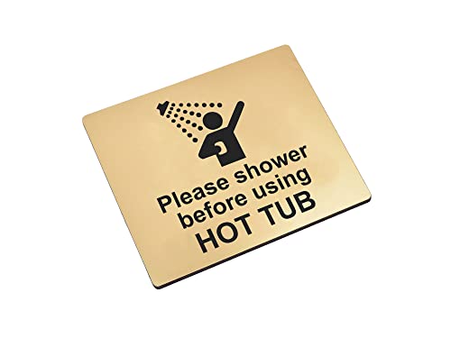 Panneau Autocollant avec Inscription « Please Shower Before Use Hot Tub », argenté/doré/Bleu avec Symbole Universel et Texte (Taille 12 cm x 10 cm) Cover