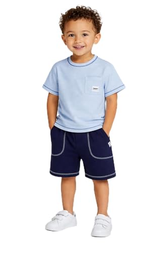 Image of DKNY Toddler Boys Short Sets - 2 Piece Knitted Crewneck T Shirt & Matching Fleece Toddler Shorts for Toddlers and Baby Boys