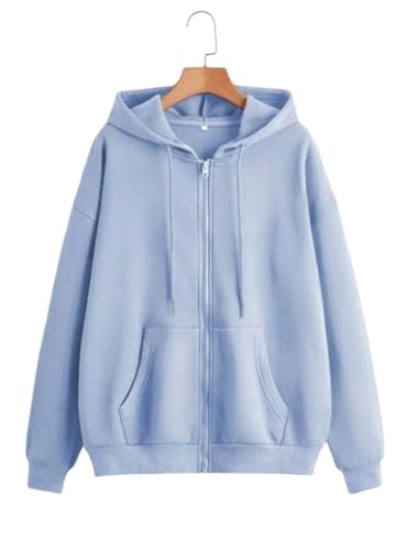 Image of Rabboni Women's Solid Zip-Up Hoodie Jacket | Full Sleeve Hooded Sweatshirt with Kangaroo Pockets | Casual Winter Wear Hoodie for Women