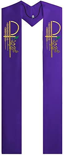 GraduatePro Kerk Clergy Stola Priester met gouden borduurwerk Cross Overlay 239 cm bruiloft Pastor - paars - Een maat
