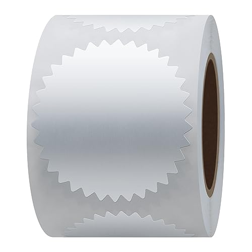Hybsk 300pcs 2 inch Silver Metallic Certificate Sealing Labels with Serrated Edge Awards Legal Embossing Stickers (Silver)