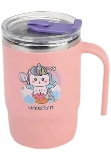 Image of Insulated Mug with Lid and Straw, Stainless Steel,12.5 x 11.5 cm, with Handle (Unicorn)