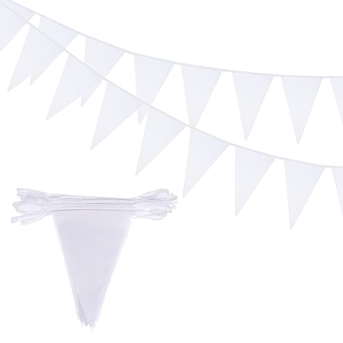 QUARKZMAN 2uds 50 Ft Blancas Pancarta Banderas Cadena Triángulo Colgante Triángulo Banderines para Decoraciones Fiestas Festivas, Bodas, Cumpleaños