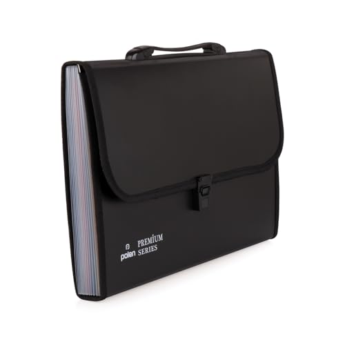 Image of POLEN Premium Series Expanding File Folder with Coloured Inner, 13 Pockets, Handle, and Buckle Closure, Fullscape Size for Travel, Home, Office to Arrange Your Document (Black)