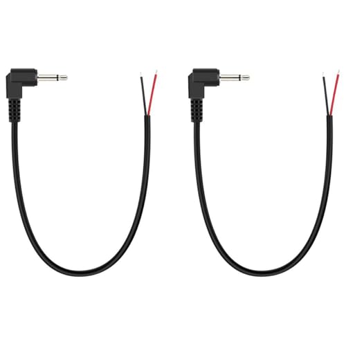 Greluma 2 Pcs Connecteur Jack Mono TS 2 pôles 3,5 mm mâle coudé à 90 degrés vers Fil Nu, extrémité Ouverte, 25 cm, pour réparation de câbles Audio