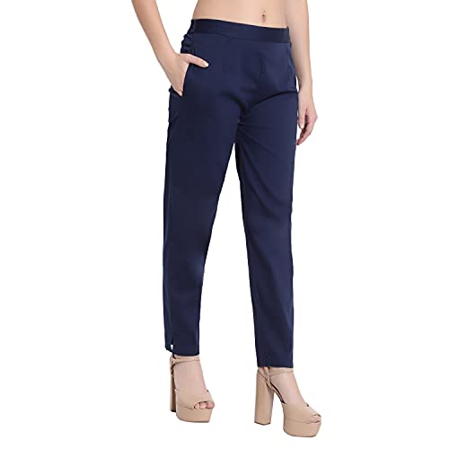 Image of BLUE STAR SHARK Stretchable Cotton Lycra Cigarette Pants | Versatile and Stylish Women's Pants | Comfortable Slim Jeggings | Ankle Length Straight Trousers for Office, Formal, Casual Wear