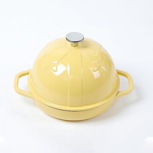 HAWOK Cast Iron Bread Cloche, Dia. 7.8inch/20cm, 0.95qt, with Proofing Basket and Dough Scoring Knife, Sourdough Baking Pan Enameled Yellow