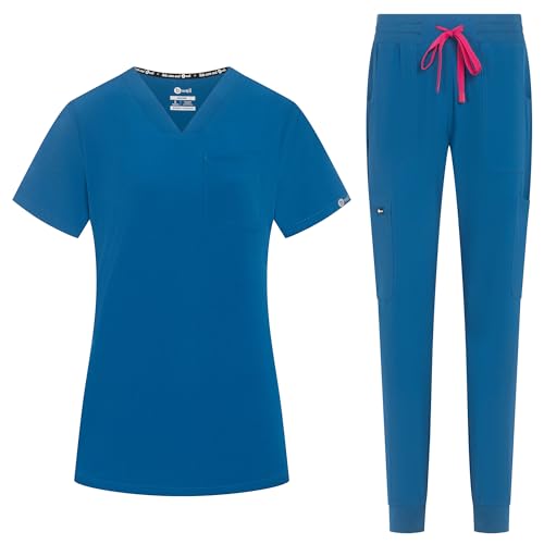 B-well NAOMI Uniforme médico para mujer con casaca y pantalón | Ropa sanitaria elástica, cómoda y profesional, Caribe, M
