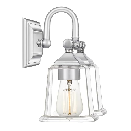 Image of Quoizel Nicholas 15 inch Vanity Light, Polished Chrome, Clear Glass | 2-Light, Dimmable, Reversible Mounting, ETL Damp Rated