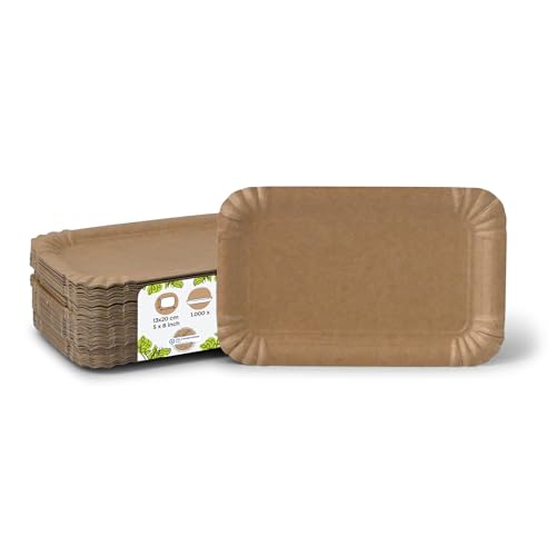 BIOZOYG Assiette en carton carrée 1000 pièces I Assiette à snack de couleur naturelle biodégradable I Bol en papier à frites 13 x 20 cm rectangulaire
