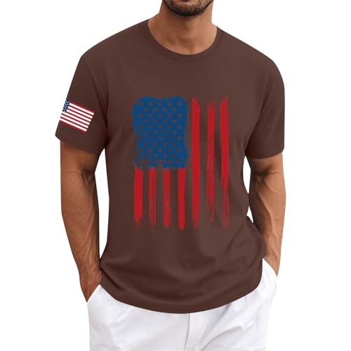 Camiseta para hombre 4th of July Independence Day Camiseta Cuello Redondo Manga Corta Verano Top Streetwear Algodón Estampado Tops Camiseta Hombres Camisetas Deportivas Casual Suave Cómodo, café, M