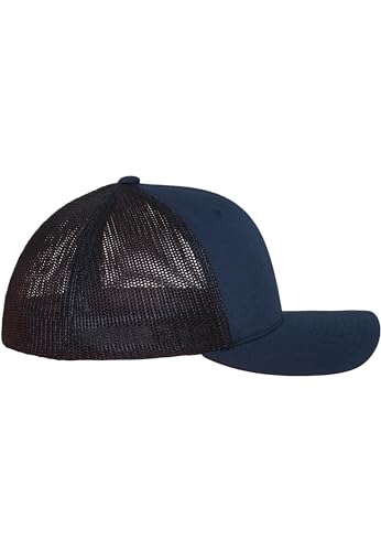 Image of Flexfit Trucker Mesh Fitted Cap | 6-Panel, Mid-Profile, Stretchable Mesh Backing, Flexfit Sweatband, Curved Visor, Silver Undervisor