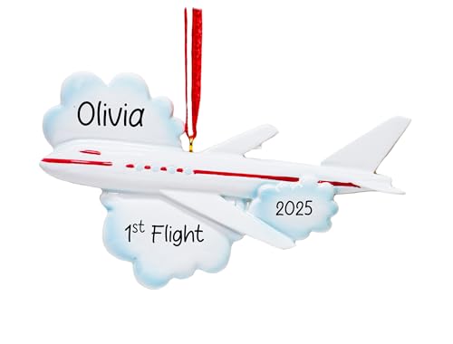 UniqXmas Personalized Plane Christmas Ornament 2026 | Customized Airplane Ornament for Xmas Tree | Unique Gift for First Flight Cabin Crew Pilot Hostess - Custom Name & Year