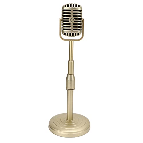 Prop de Juguete de Micrófono Vintage con Soporte, Accesorio de Micrófono Retro para Fotografía, Accesorio de Disfraz de Micrófono de Decoración de Micrófono Antiguo para Decoración de(Oro)