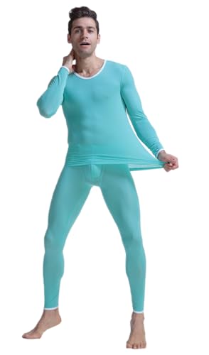 AWEIDS - Conjunto térmico - Liso - Cuello redondo - Manga larga - para hombre azul celeste Small