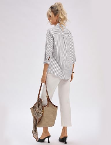 Image of LOMON 3 /4 Length Sleeve Womens Tops Dressy V Neck Collared Shirts Trendy Business Casual Work Blouses Vacation Outfits 2026