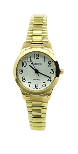 Montre classique ronde élastique femme doré cadran analogique et bracelet extensible chic