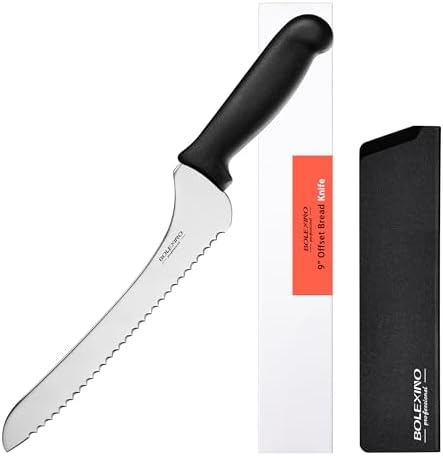 9 Inch Offset Serrated Bread Knife, Wavy Edge knife, High Carbon Stainless Steel Multi-Purpose Kitchen Knife for Homemade Bread, Crusty Breads, Cake, Bagel