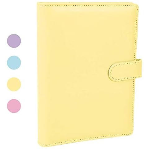 falllea A5 PU Leather Ring Binder, Refillable 6 Round Ring Binder Cover, Business Notebook Binder Notepad and Meeting Notebook, Travel Writing Notebook Diary Binder Cover(Yellow) Cover
