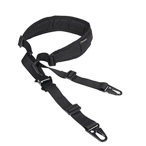 IDOGEAR Correa para Rifle Bandolera Bipunta Eslinga de 2 Puntos Eslingas Tradicionales Portafusiles con Ajustador de Longitud, Hombreras Engrosadas Ganchos de Metal (Black)