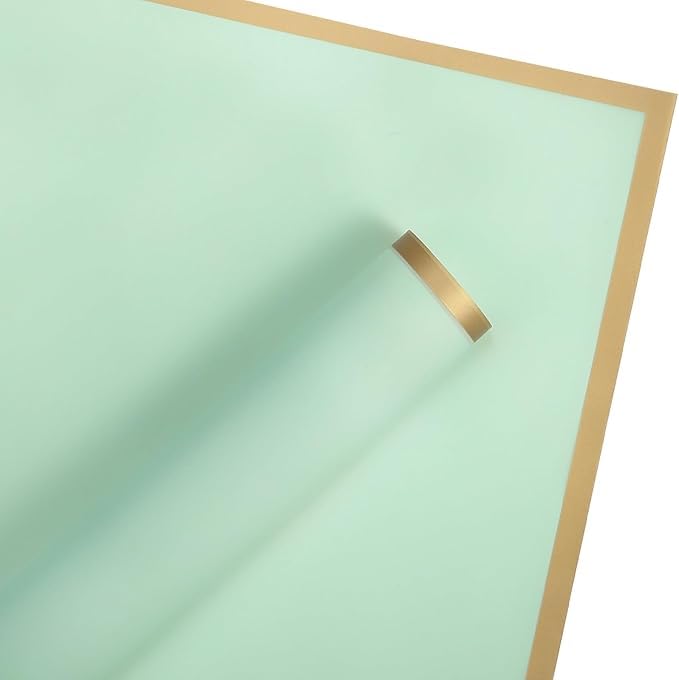 Image of Zarwani - 5 Sheets Korean Style Waterproof Pista Green Bouquet Wrapping Paper (58cm x 58cm, 60 Microns) | Golden Border Design, Giftwrap for Flowers & Gift Wrapping Paper (5,Gold Border Pista Green)