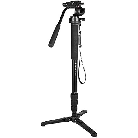 KINGJOY MP Series Monopod Tripod 4-Section Twist Lock Telescoping Legs with Fluid Drag Head and Folding Three Support Stand Base, Compact, Black (MP3008+KH-6750) Cover