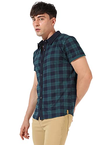 Image of CAHOOT Men's Blue Checkered Button Up Collared Shirt for Casual Wear | Shirt Crafted with Comfort Fit, Regular Sleeve & High-Performance for Everyday Wear