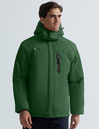 GEMYSE Men's Ski Snow Jacket Warm Winter Waterproof Coat Snowboard Rain Jacket Hooded Windbreaker(Duck Green,Small) - Thumbnail 2