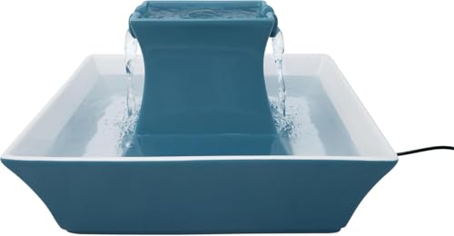 PetSafe Fontaine à Eau en Céramique pour Chats et Chiens avec filtres Inclus, Distributeur Eau Silencieux Drinkwell Pagoda pour Animaux 2 L, 2 Becs Verseur,...