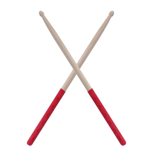 1 par de baquetas para batería 5A de madera de arce con mango antideslizante y punta triangular, para instrumentos de percusión (rojo)
