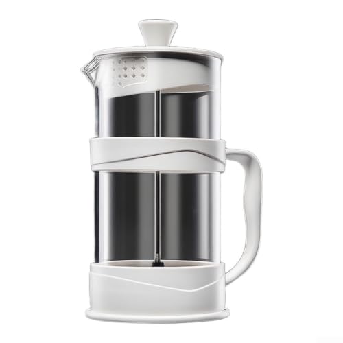 Cafetera de vidrio grande de 1000 ml para prensa francesa para infusión de té de café molido con mango resistente al calor, color blanco (1000 ml)