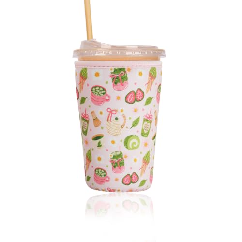 Image of Reusable Insulated Sleeve for Iced Coffee Cup, Coffee Neoprene Sleeve for Cold & Hot Drinks, Beverage Holder for Iced Coffee (Sweet Treats, Medium: 22-24oz)