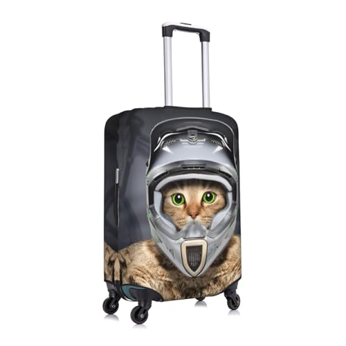 Portrait of Cat in a Helmet Travel Luggage Cover Fits 18-32 Inch Luggage, Elastic Suitcase Cover Protector with Concealed Zipper for Wheeled Suitcase Tsa Approved3