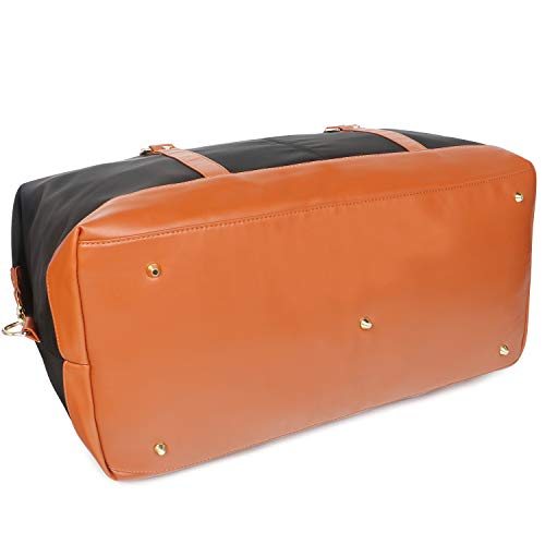 Oflamn Duffle Bag Smooth Nylon Leather Weekender Overnight Travel Carry On Bag (X-Black)
