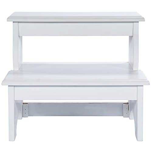 HomeRoots MDF, Acacia Wood Solids Handcrafted White Step Stool