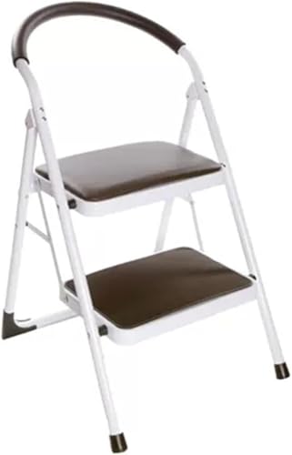 Silla de escalera plegable portátil para cocina, doble propósito con reposabrazos redondeados, silla trasera de hierro forjado de doble capa, no requiere montaje