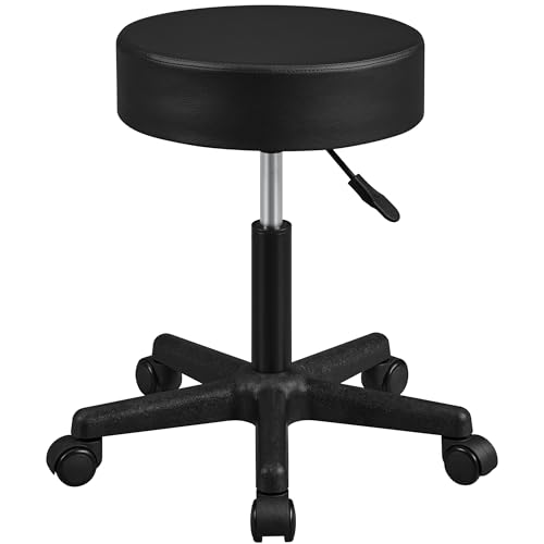Yaheetech Taburete de Bar, con Ruedas, Silla Alta, Regulable en Altura, Giratorio, Cubierta PU, Trabajo para Salón de Belleza, Peluquería, Oficina, Consultas Negro
