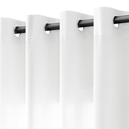 Semi Sheer White Curtains 90 inches Long for Bedroom Light Filtering Privacy Sheer Curtain Drapes Modern Elegant Coastal Decor Thick Cotton Textured Grommet White Gauze Window Curtains 2 Panels Set - Image 2